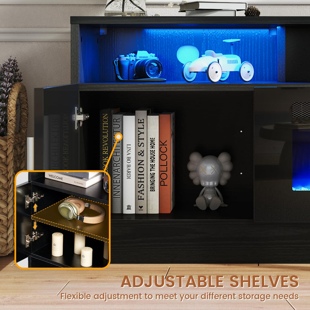 70" for TVs up to 80", Modern Entertainment Center with 36" Electric Fireplace, Built-in Power Outlet, 12-Color LED