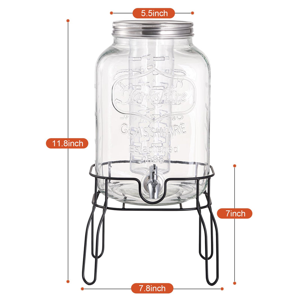 2 Gallon for Parties, Beverage Dispenser with Stand, Fruit Infuser and Stainless Steel Spigot 100% Leakproof