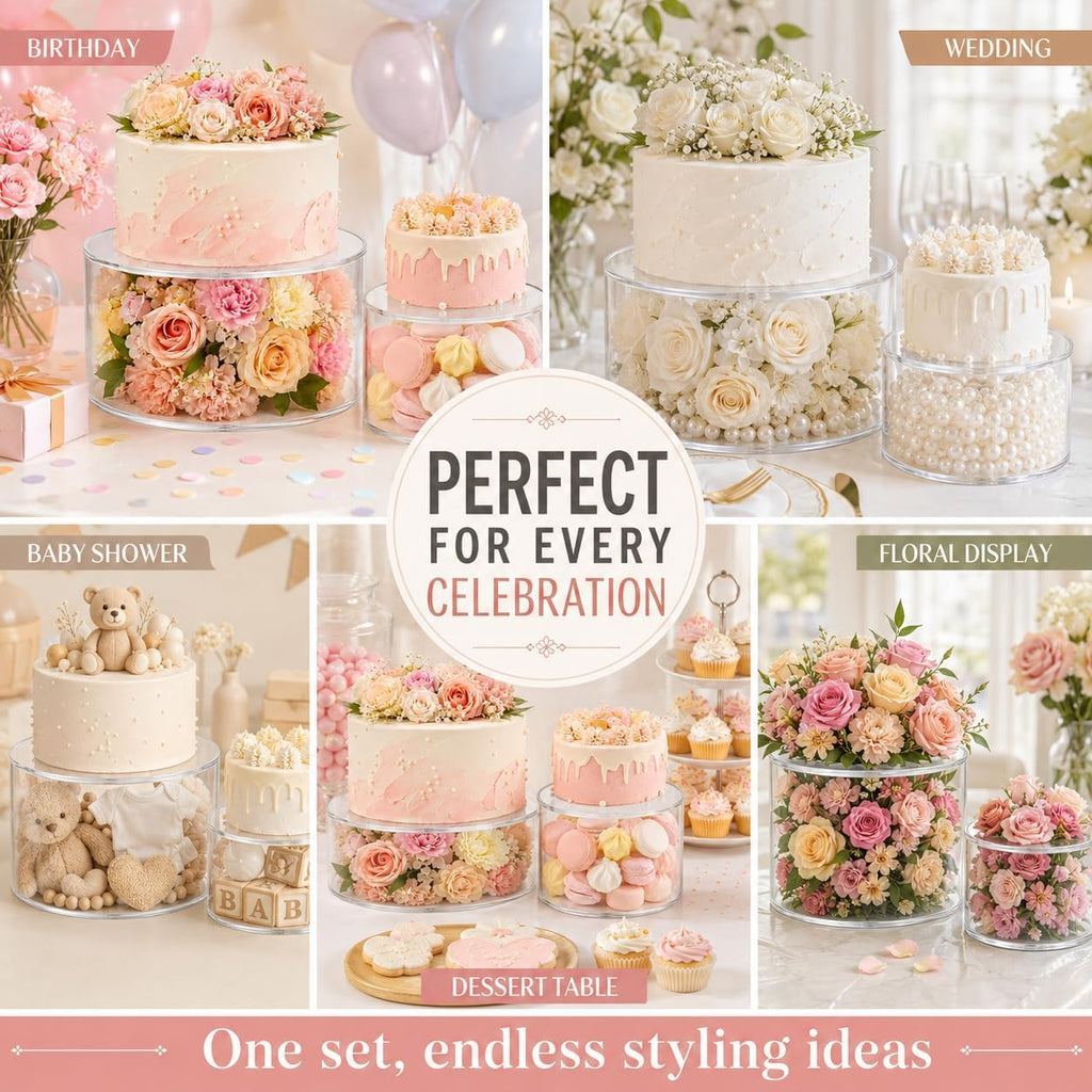 Acrylic Cake Stand, Clear Cake Stand Fillable Round Riser, 6 and 8 Inch Display Pedestals for Wedding - Set of 2