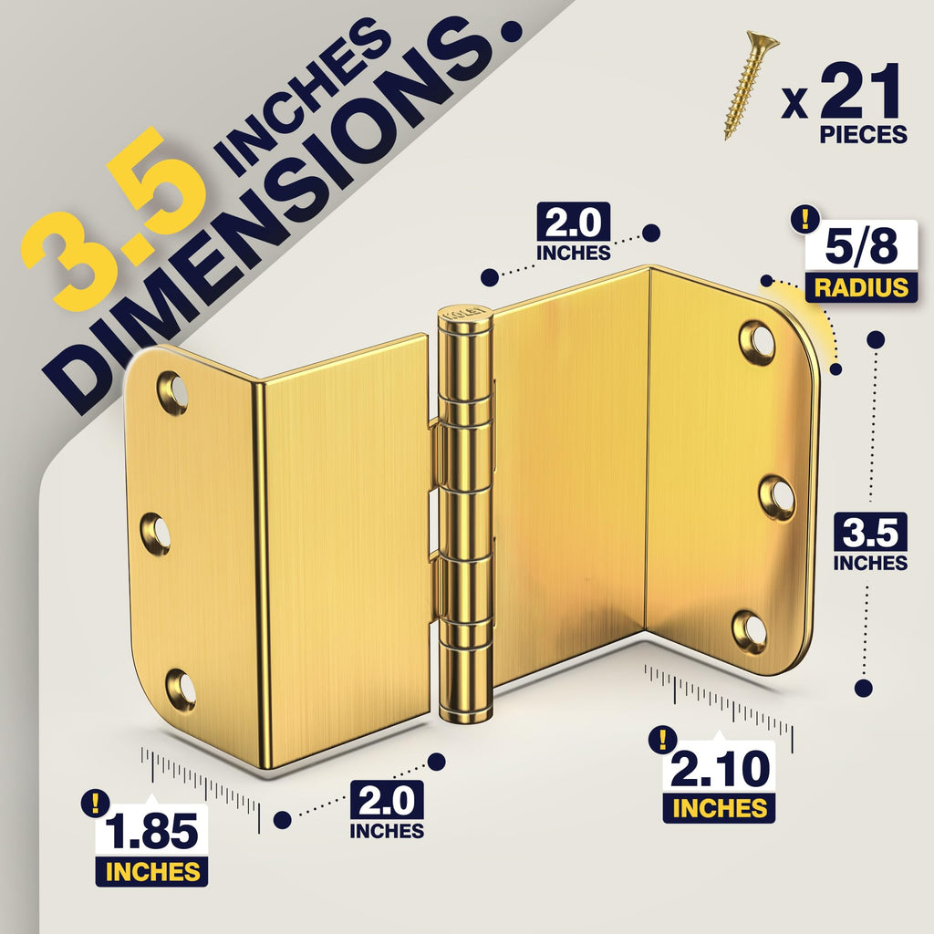 3.5 Inch Brushed Gold Offset Door Hinges, 5/8" Radius Corner 3 Packs