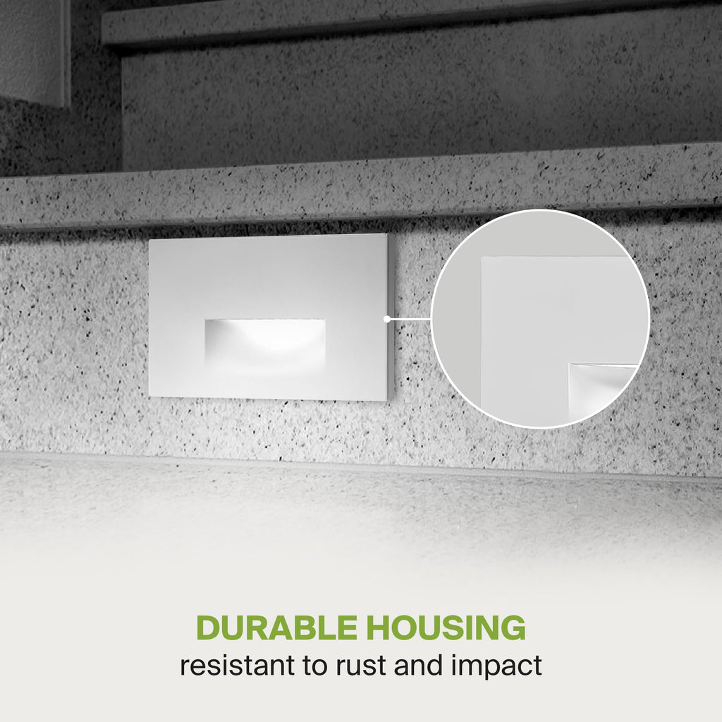 LED Recessed Step Light Fixture, Outdoor & Indoor Stair Tread Lighting | 3CCT, Dimmable, Waterproof, ETL Listed | 3W