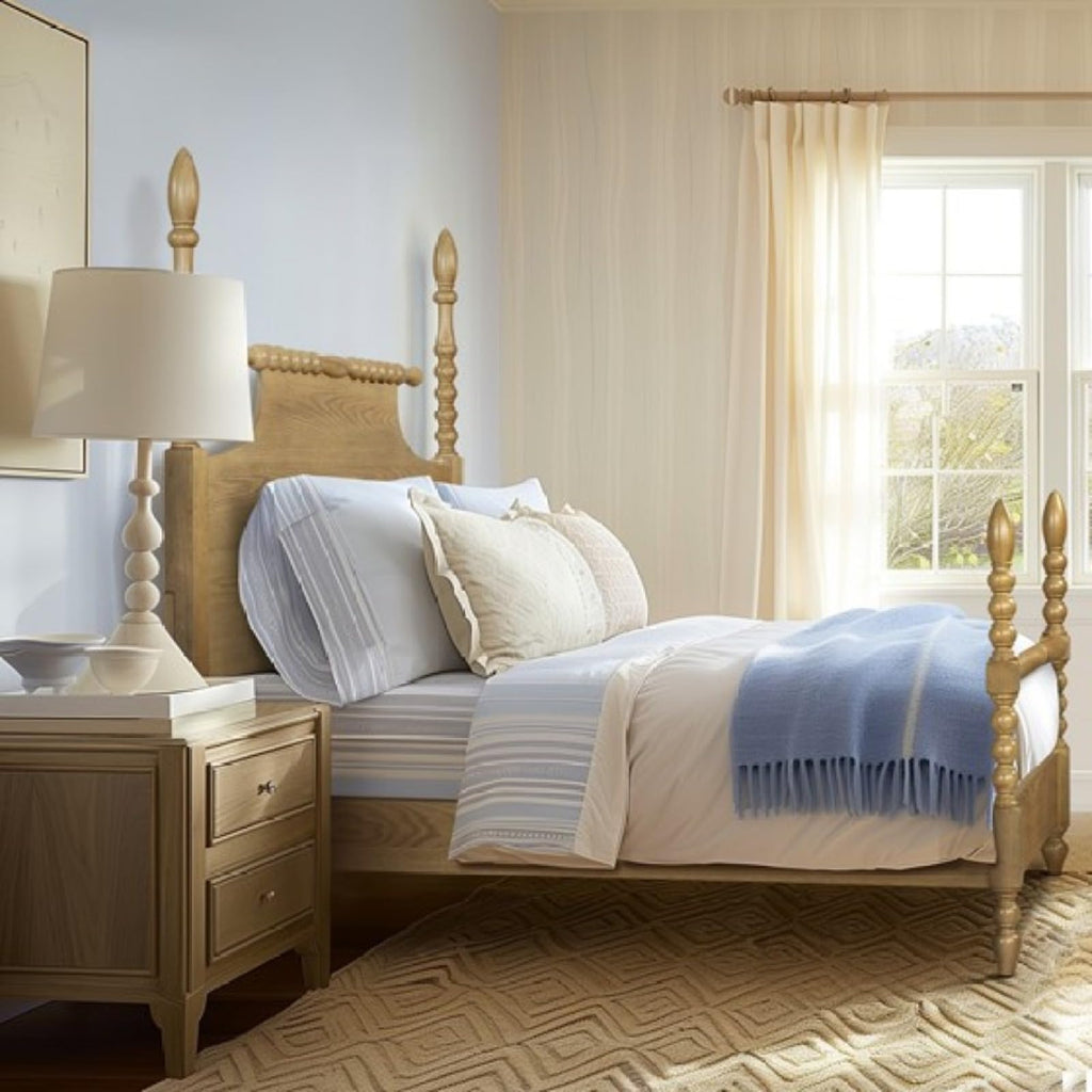 Queen Size Solid Wood Spindle Platform Bed Frame with Turned Posts, Bobbin Railing and Silent Wooden Slats Support