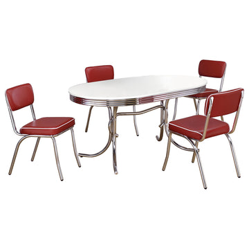 Furnishings Retro 1950s Soda Fountain Diner 5-piece Dining Room Set Oval Table White Laminate Top Red Faux Leather