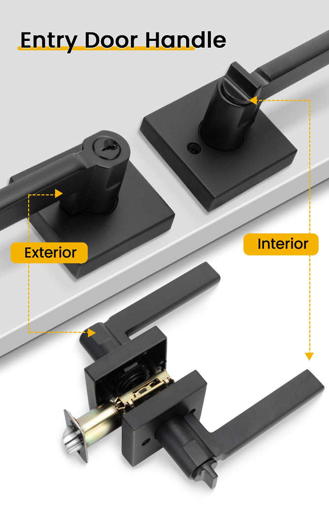 Matte Black Door Handle with Lock and Key, Keyed Entry 1 Pack