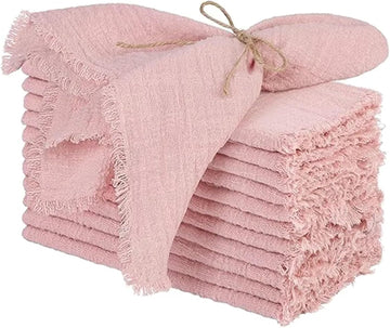 Linen Napkins 12pcs Washed Cotton and Linen Tasseled Edge Napkin Tablecloth Japanese Pleated Tea Tow