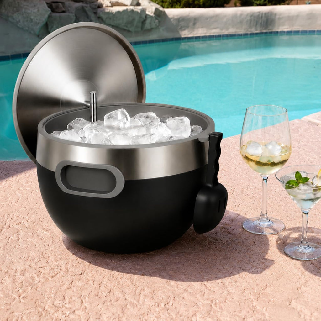 7.4 Quart Large Insulated Ice Bucket with Lid & Scoop Black