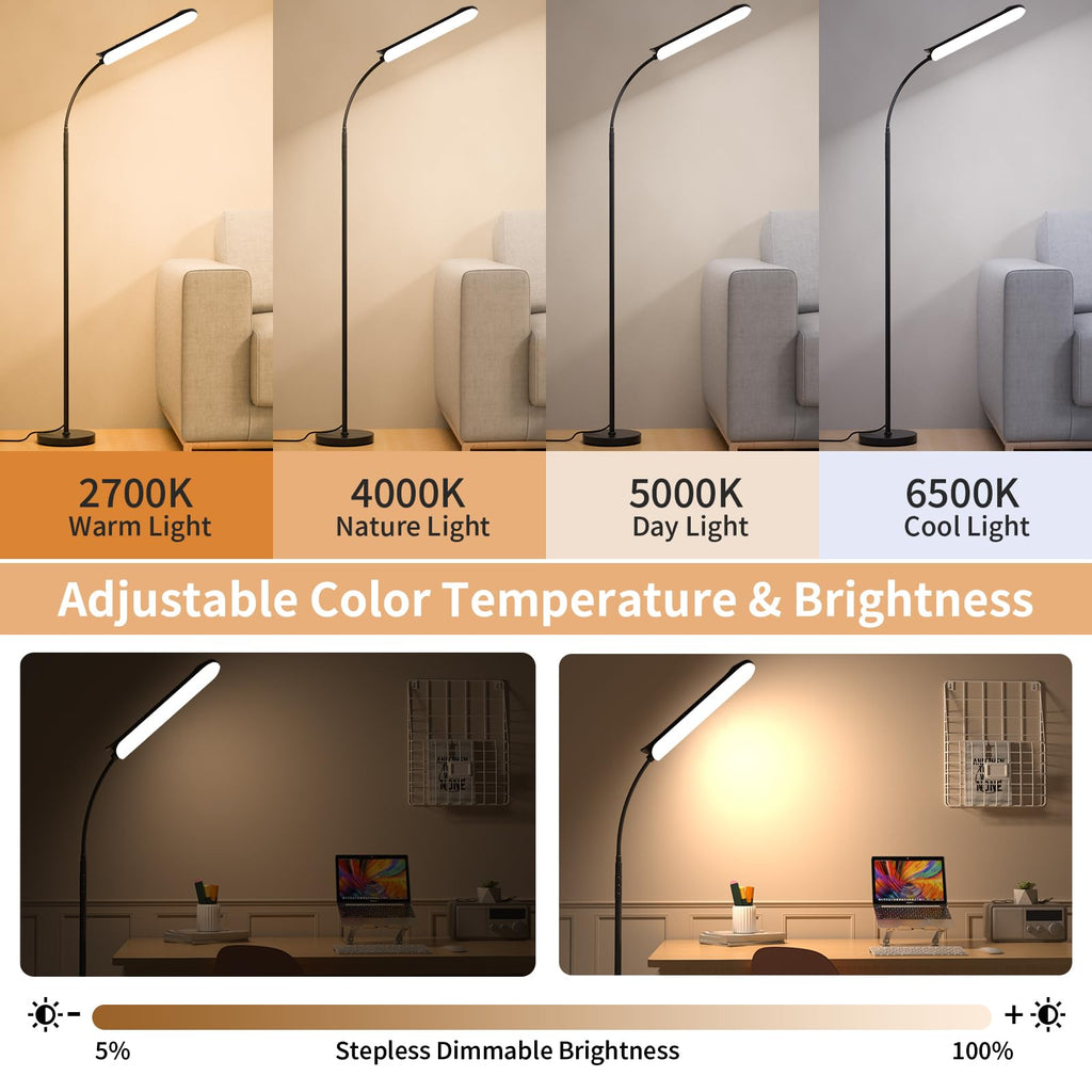 2 Pack Floor Lamps Reading Light, 1800LM Black