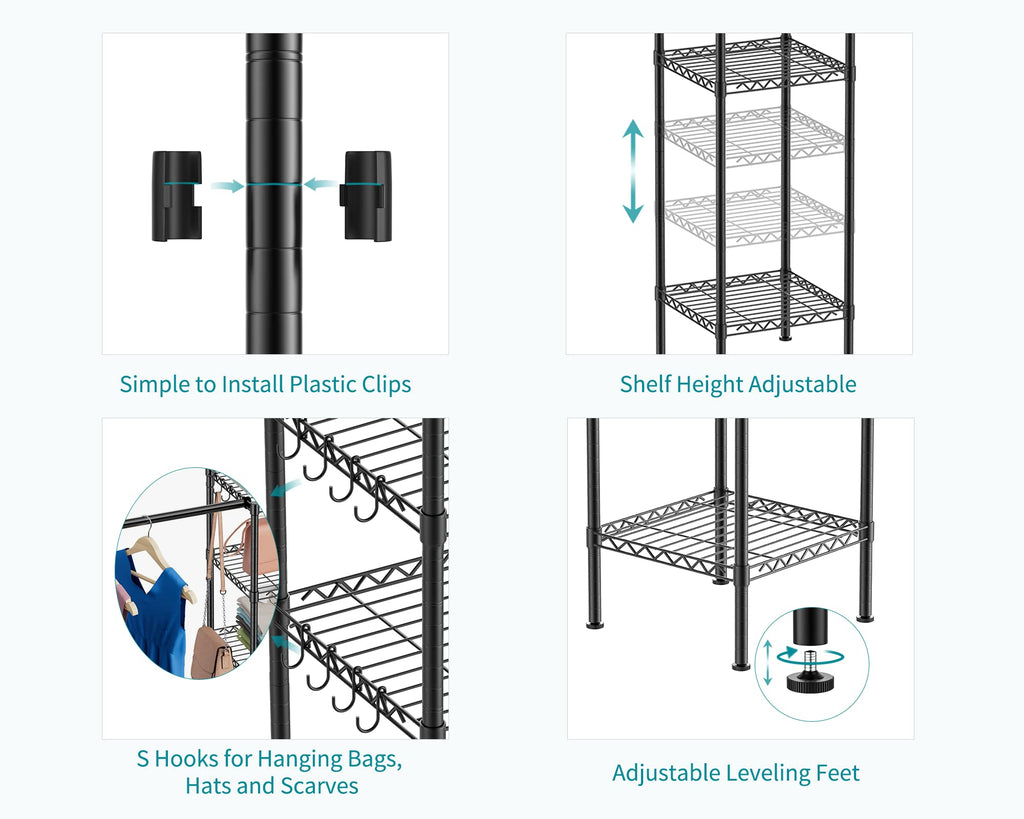 M1 Closet Storage Organizer System, 6 Tiers Heavy Duty Metal Clothing Garment Rack with 3 Expandable Hanger Rods