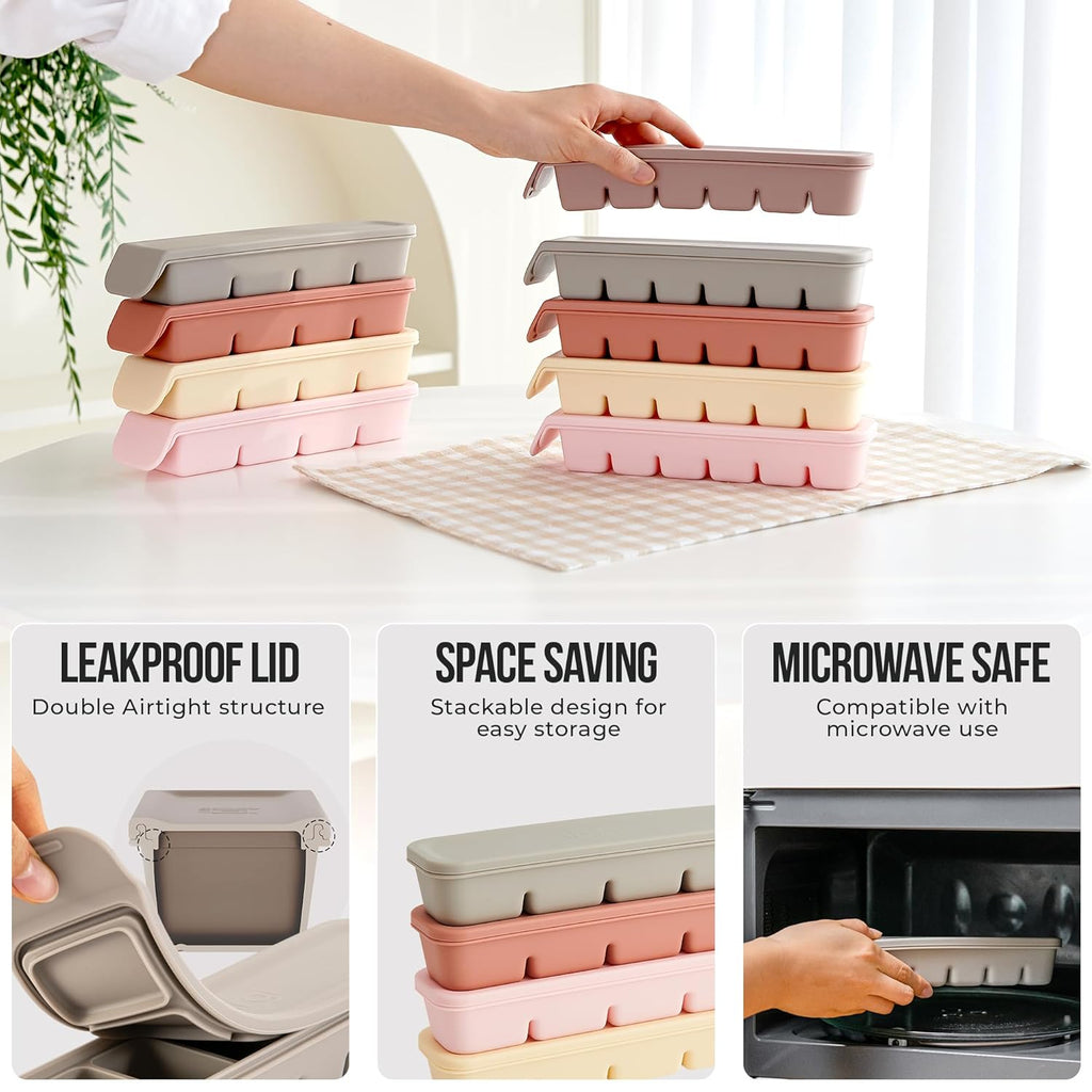 1 oz/6 Sections Silicone Ice Cube Freezer Tray with Lid, 100% Food-Grade Platinum Silicone,Leak Resistance &