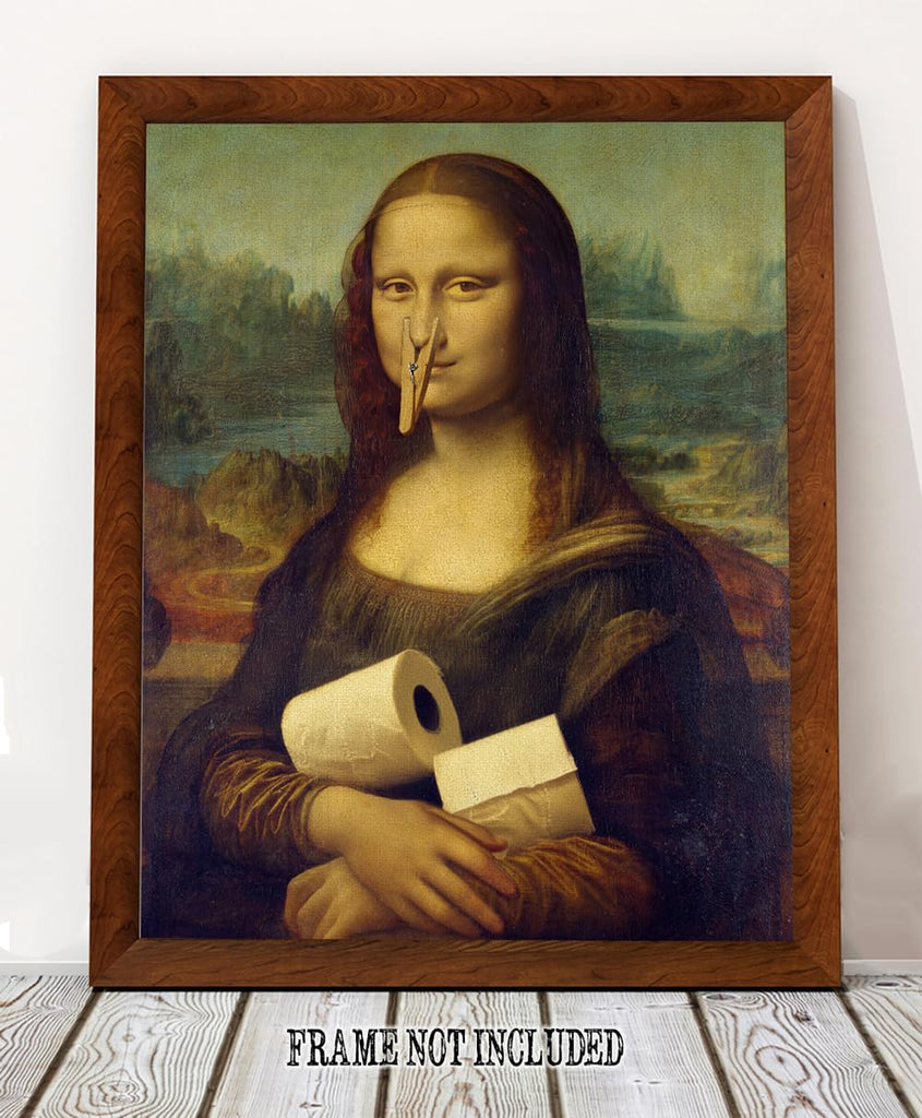 Mona Lisa Parody 16x20 Canvas Poster: Funny Art Print Featuring the Iconic Mona Lisa with a Clothespin on Her Nose