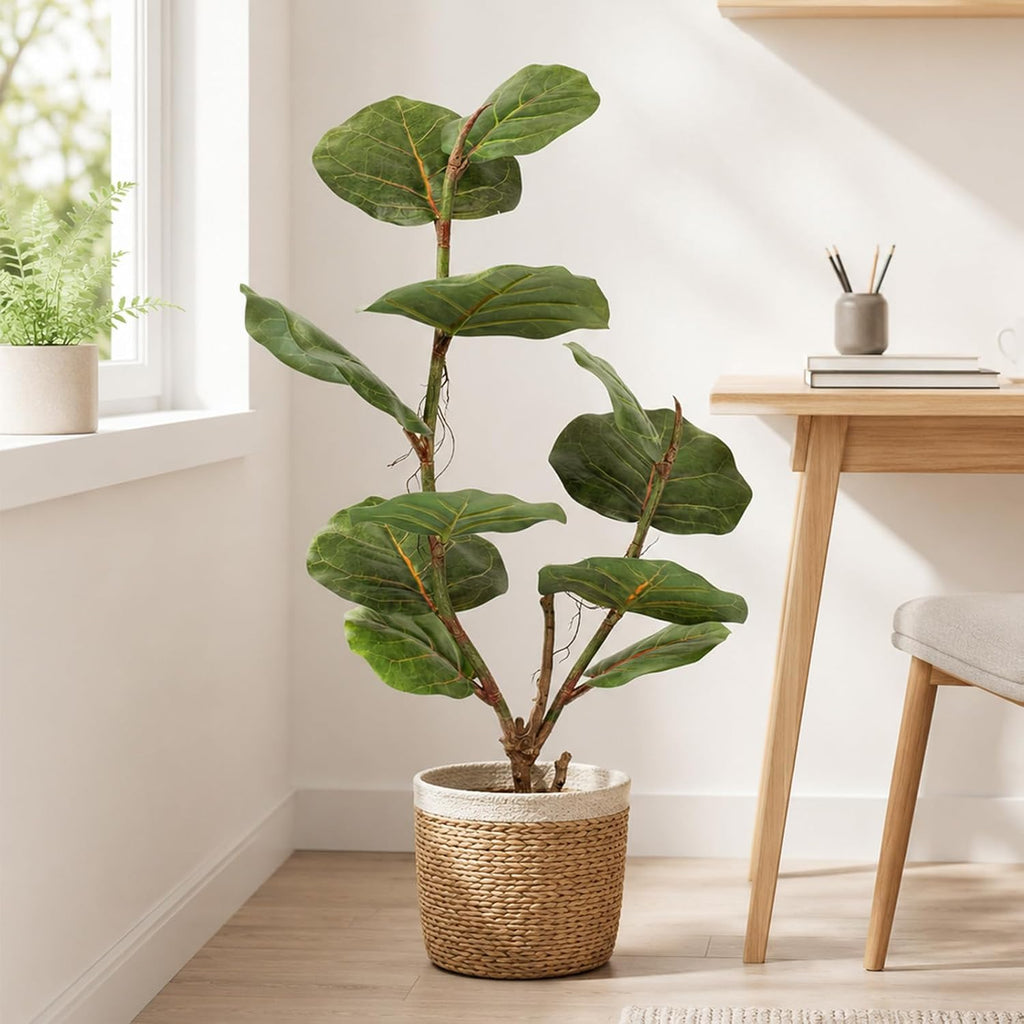 Faux Fiddle Leaf Fig Tree, 3 Ft Artificial Ficus Lyrata Plant 11 Fiddle Leaves, Fake Floor Plant in Pot Living Room