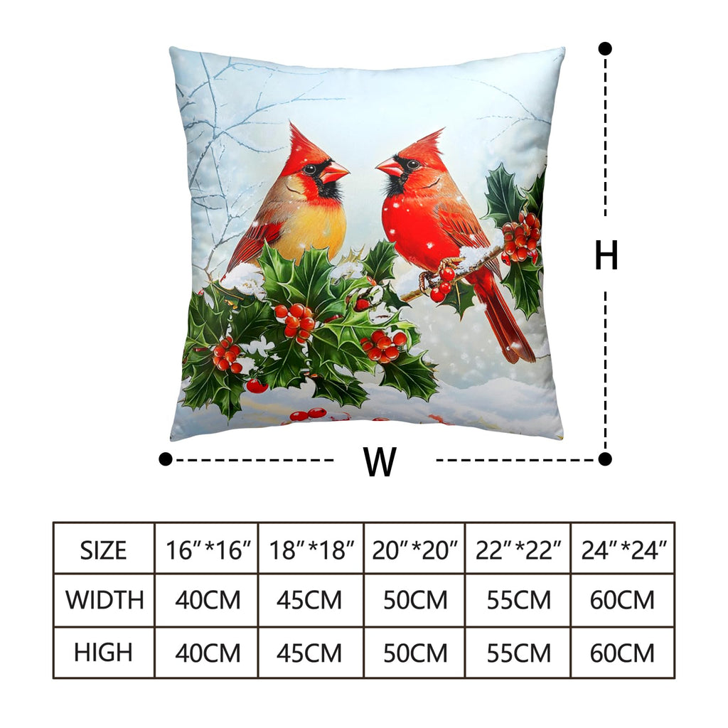 Cardinal Birds Pillow Covers Winter Throw Pillow Covers 20x20 Set of 2 Red Birds Holly Berry Pillow Case Christmas
