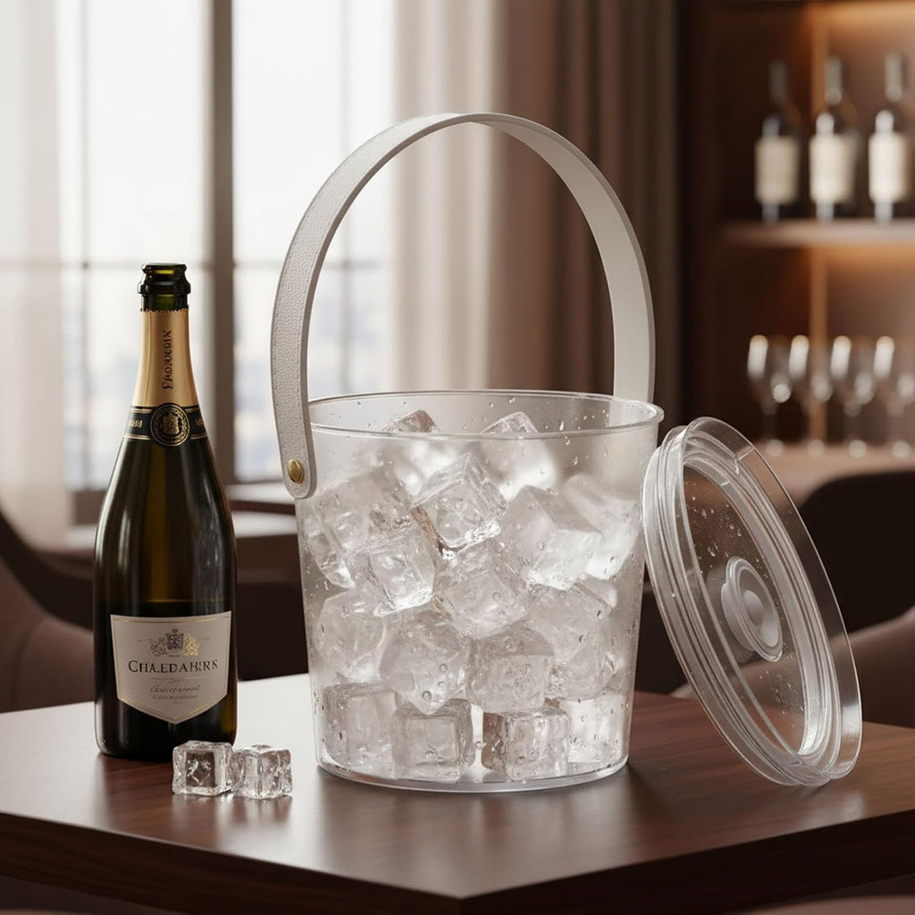 Ice Bucket with Airtight Lid, Champagne Bucket with Handle, Plastic Beverage Tub for Parties, Bar Cart Accessories