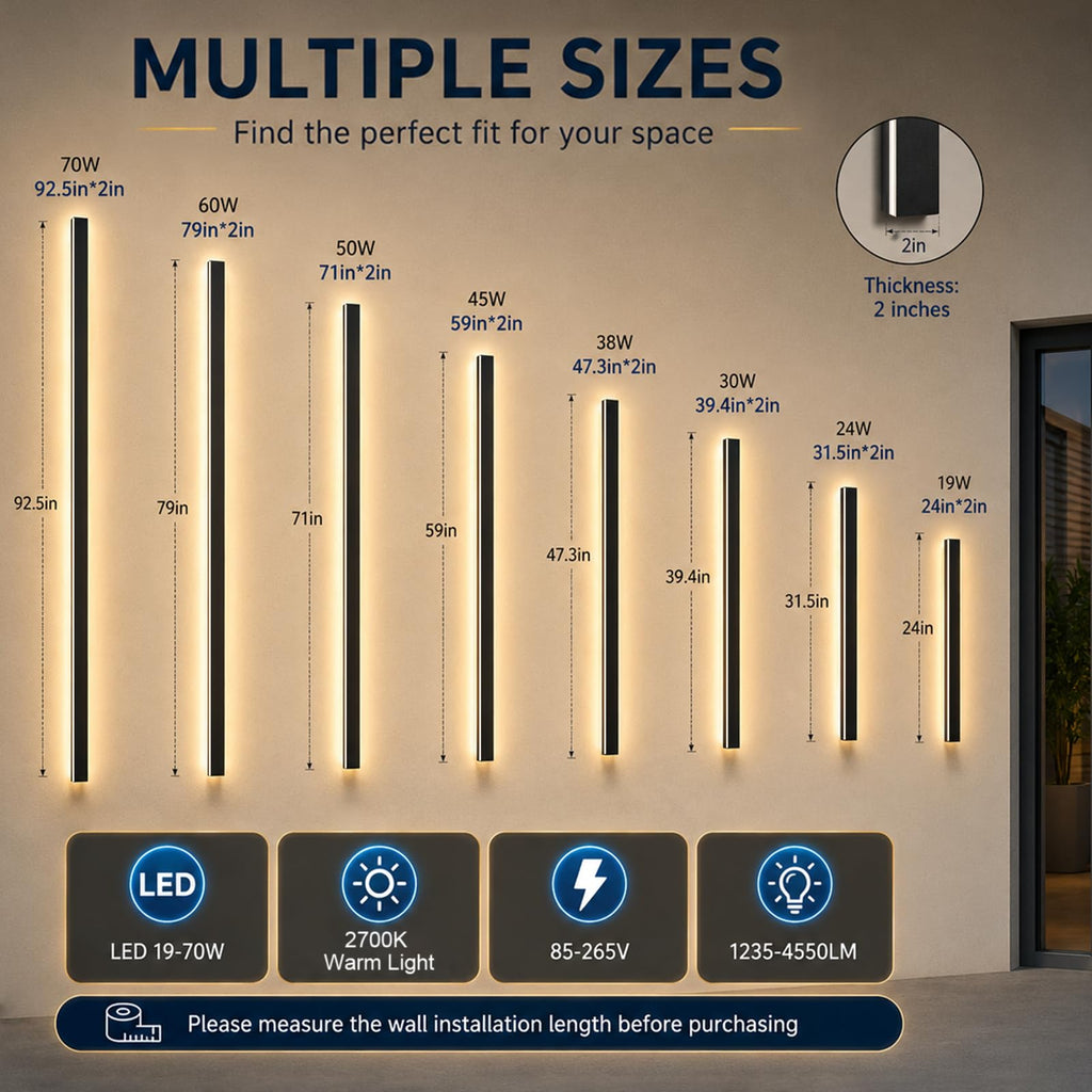 31 Inch Outdoor Wall Lights Set of 2, Long Modern Wall Sconce LED IP65 Waterproof Outdoor Wall Lamp 3000K Modern Wall
