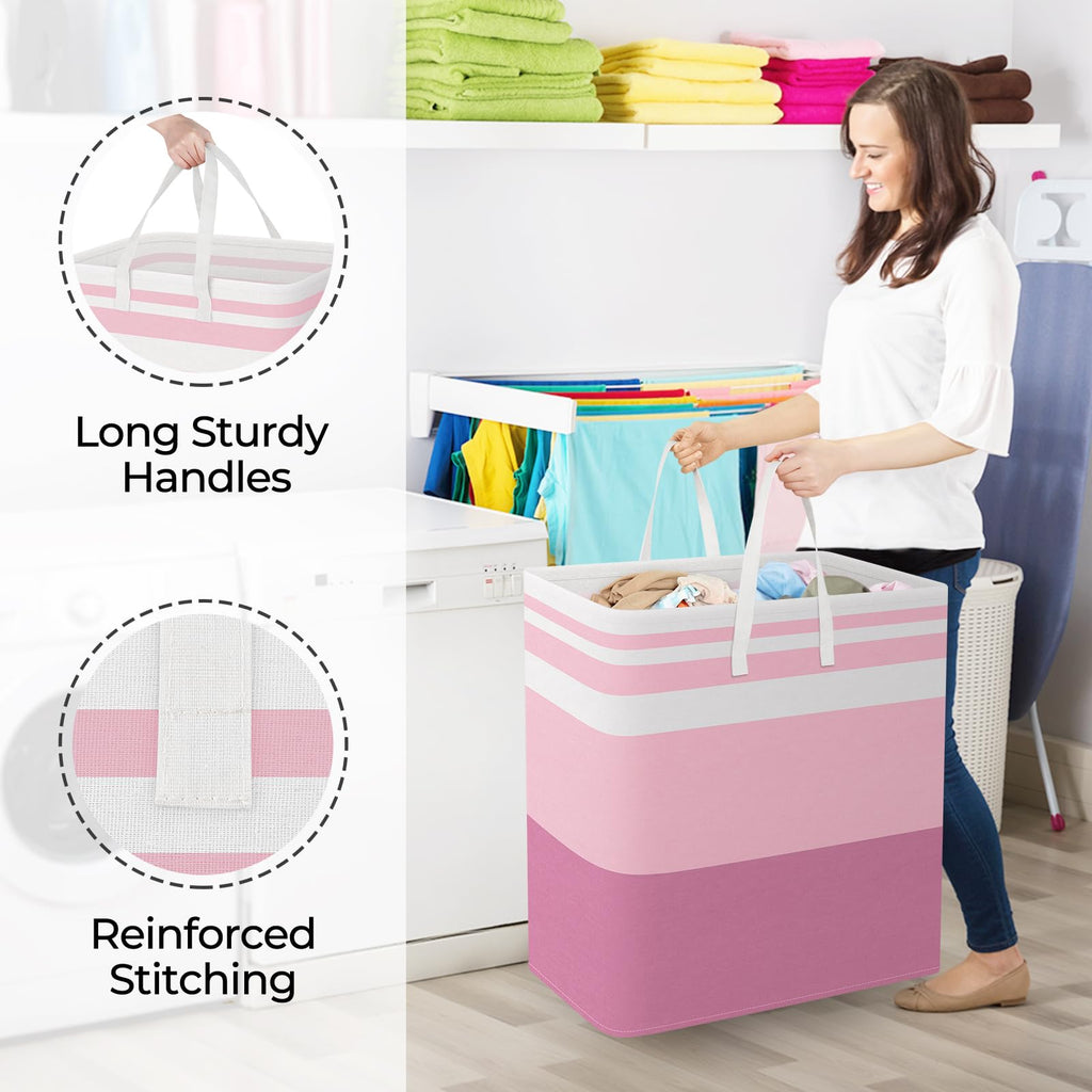 Basket Hamper, 125L Collapsible Clothes Storage, Pink