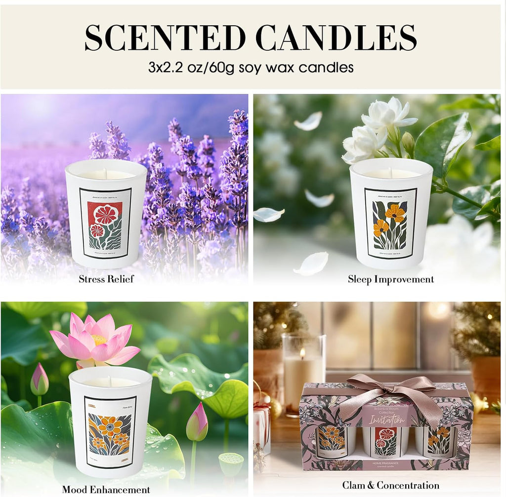 Scented Candle Gift Set, Aromatherapy Candles with Natural Soy Wax - Set of 3