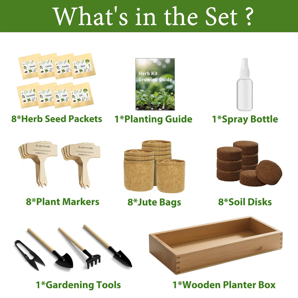 Indoor Herb Garden Kit, Complete Herb Starter Growing Kit with Seeds & Tools, Unique Christmas Birthday Gifts for