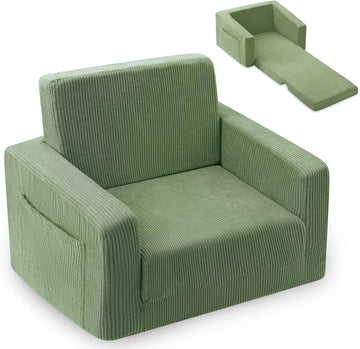 In-1 Kids Chair and Couch, Cozy Corduroy Kids Sofa, Green