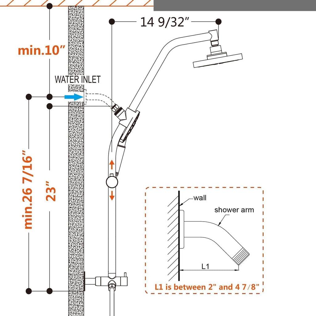 Rain Shower Head with Handheld Combo, Dual Shower System with Slide Bar, Adjustable Height, Brass Slide Bar &