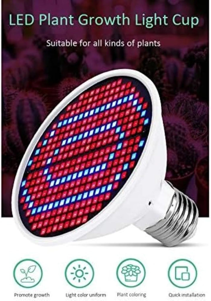 LED Grow Light Bulb, Full Spectrum Plant Light, E27 Base 200LED 360 Degree Wide Coverage Red Blue Lamp for Indoor