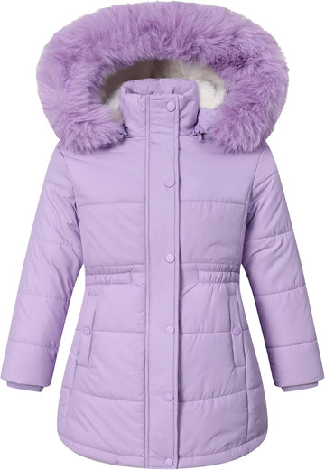 Girls Long Puffer Parka Removable Hood Kid's Winter Jacket Coats