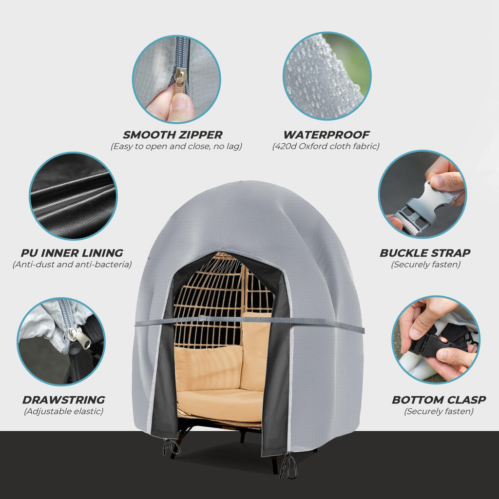 Egg Chair Cover Double Wicker Egg Chair Covers for Outdoor Furniture Egg Swing Loveseat Cover Waterproof 420D Patio