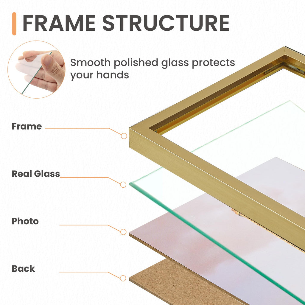 5x7 Picture Frame Glass, Thin Border, Gold Photo Frames, 3 Pack