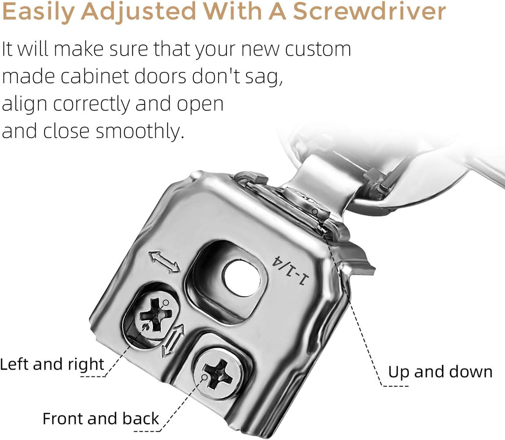 50 Pack 25 Pairs 1-1/4 inch Overlay Soft Close Hinges Hinges Satin Nickel Hidden Hinges Stainless Steel Concealed Hinge