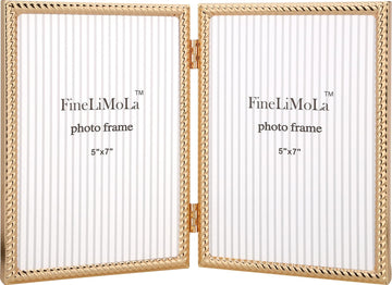 5x7''Double Frames Gold Rope Design Metal Photo Frame with black Velvet Backing and Real Glass Front, 5x7'' Hinged
