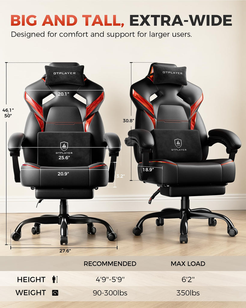 Big and Tall Gaming Chair with Footrest, High Back Ergonomic Office Chair for Adults, Heavy Duty 350 lbs Capacity