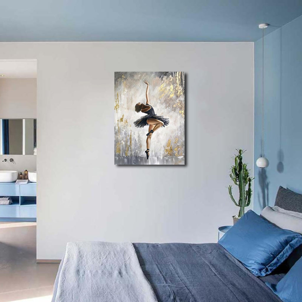 Ballet Wall Art Abstract Dancer Figure Canvas Painting Ballerina Decor for Girls Room Ready to Hang Small Canvas Wall