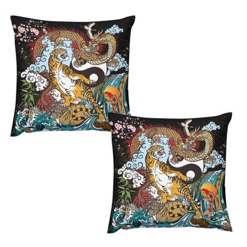 Dragon Pillow Covers Tiger Koi Fish White Crane Dragons Japanese Style Print Pattern Decor Throw Cozy Soft Pillowcase
