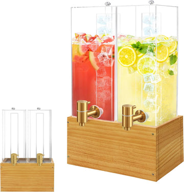 Gallon Drink Dispenser, Beverage Dispenser with Wood Stand, Large Drink Dispenser for Parties - Set of 2