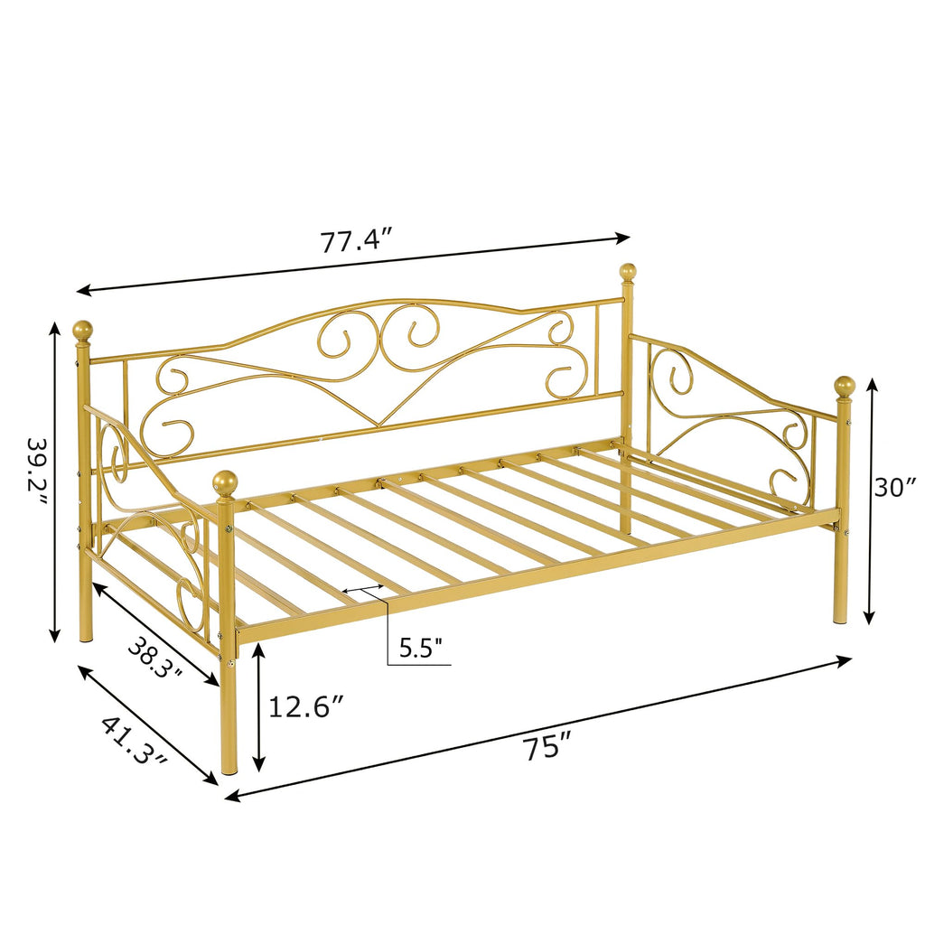 Twin Size Daybed Frame Metal Sofa Bed Mattress Foundation with Headboard, Heavy-Duty Steel Slat Support Living/Guest