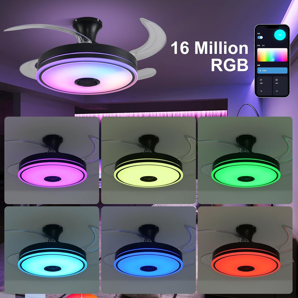 42'' Retractable Ceiling Fan with Lights, Smart Ceiling Fan Light with Bluetooth Speaker, App Control for Dimming &