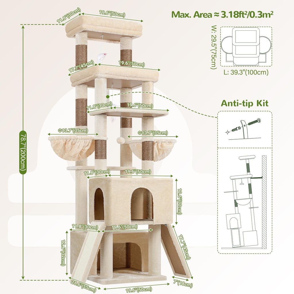 Heavy Duty Cat Tree for 20lbs Large Adult Cats, Beige