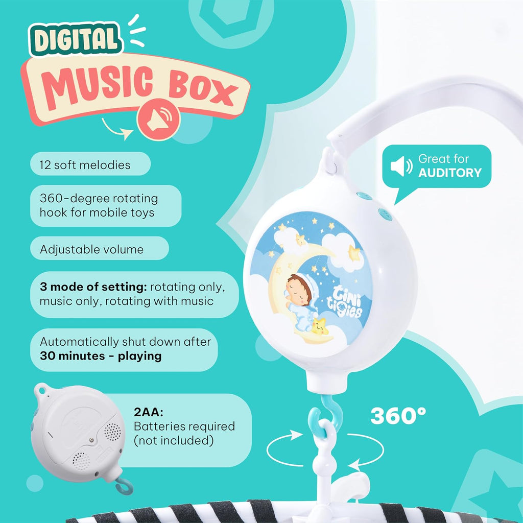 Montessori Mobile Baby for Crib (TINITIGIES) - Black and White Mobile Give Visual Stimulation to Engage Your Newborn