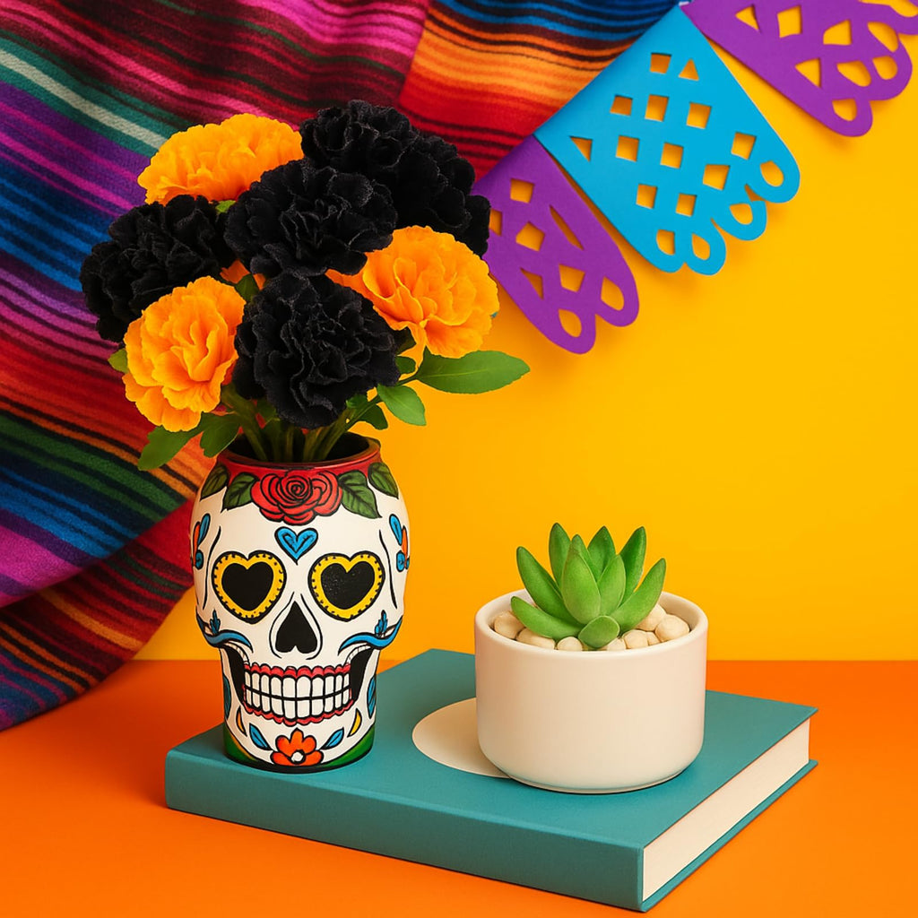 20 Pcs Artificial Marigold Flowers Halloween, Black, Orange