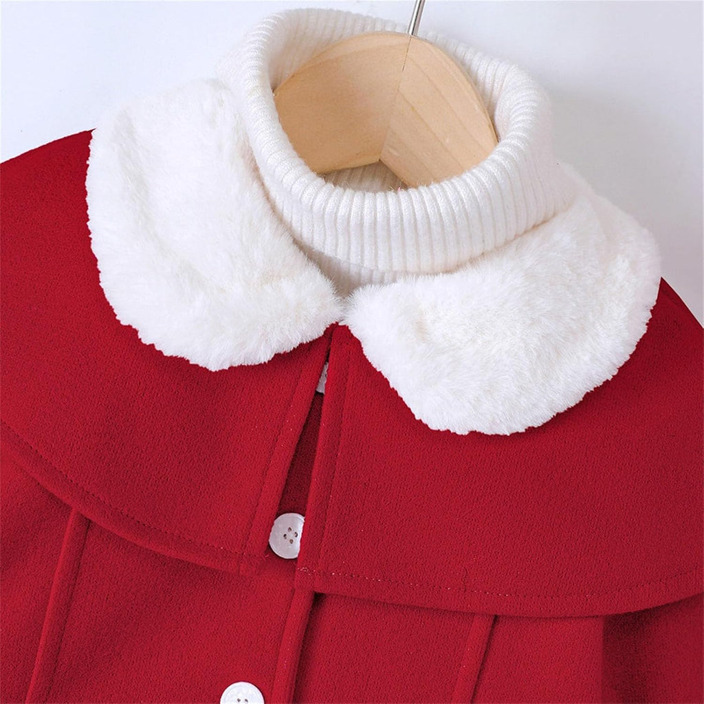 Girls Dress Coat Wool Lapel Button Outerwear Windproof Warm Soft Outerwear