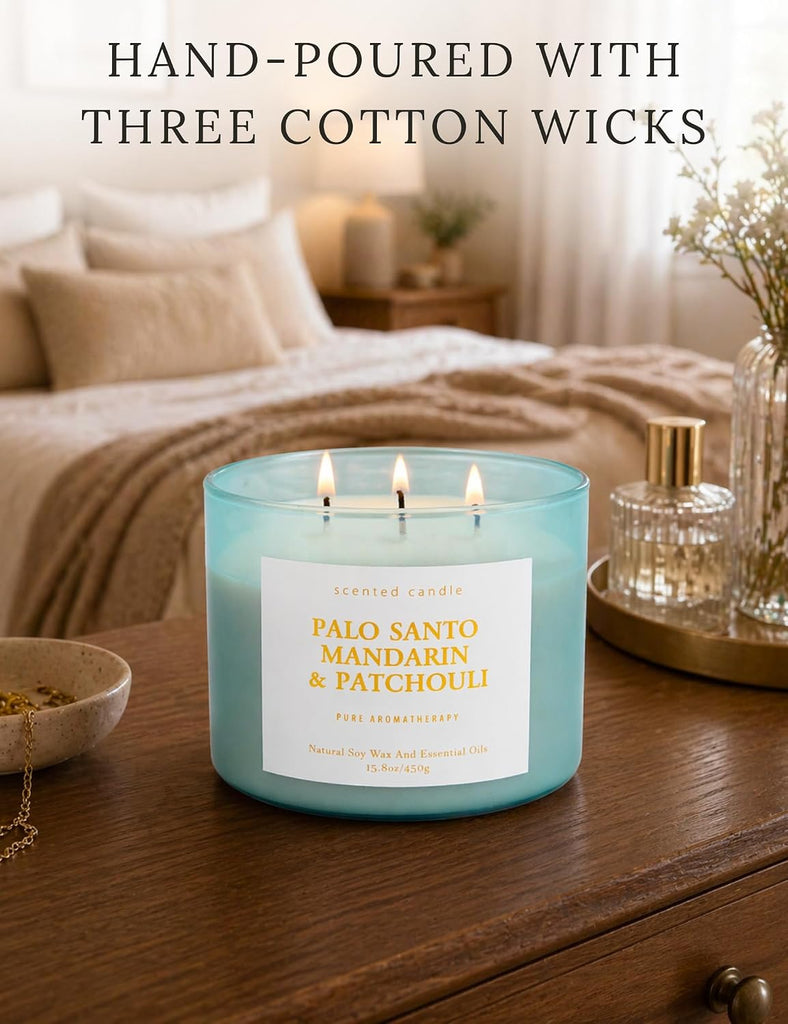 Palo Santo Mandarin Patchouli 3-Wick Soy Scented Candle, 15.8 oz - Set of 158