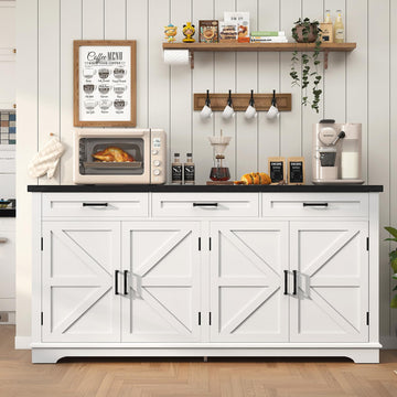 61" W Buffet Cabinet with Storage, Farmhouse Sideboard Cabinet with 3 Drawers & 4 Doors, Coffee Bar Cabinet, Kitchen