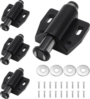8 PCS Magnetic Touch Latch, Black Push Open Cabinet Door Latches and Catches Magnetic Pressure Touch Release with Screws