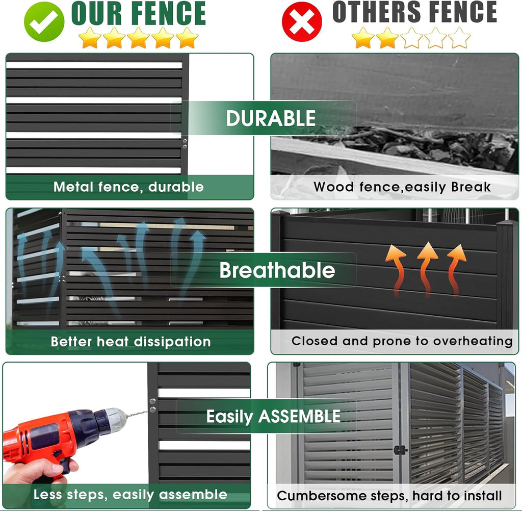 42" H x 38" W (3 Panels) Air Conditioner Fence, Metal Privacy Fence Panels for Outside, AC Unit Fencing, Trash Can