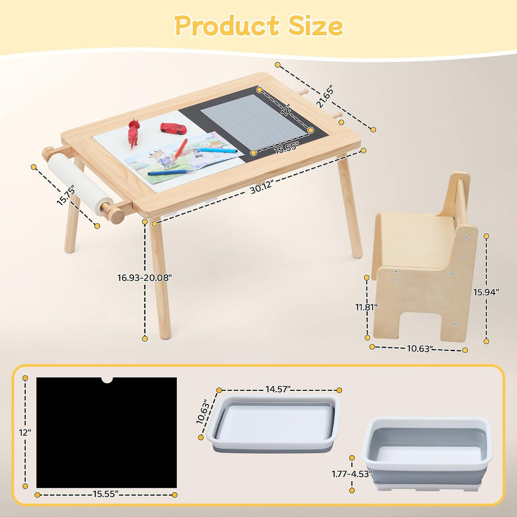 Sensory Table and Chair for Toddlers 2-8, Wood Kids Activity Tables with Storage Bins, Toddler Play Table with Roll