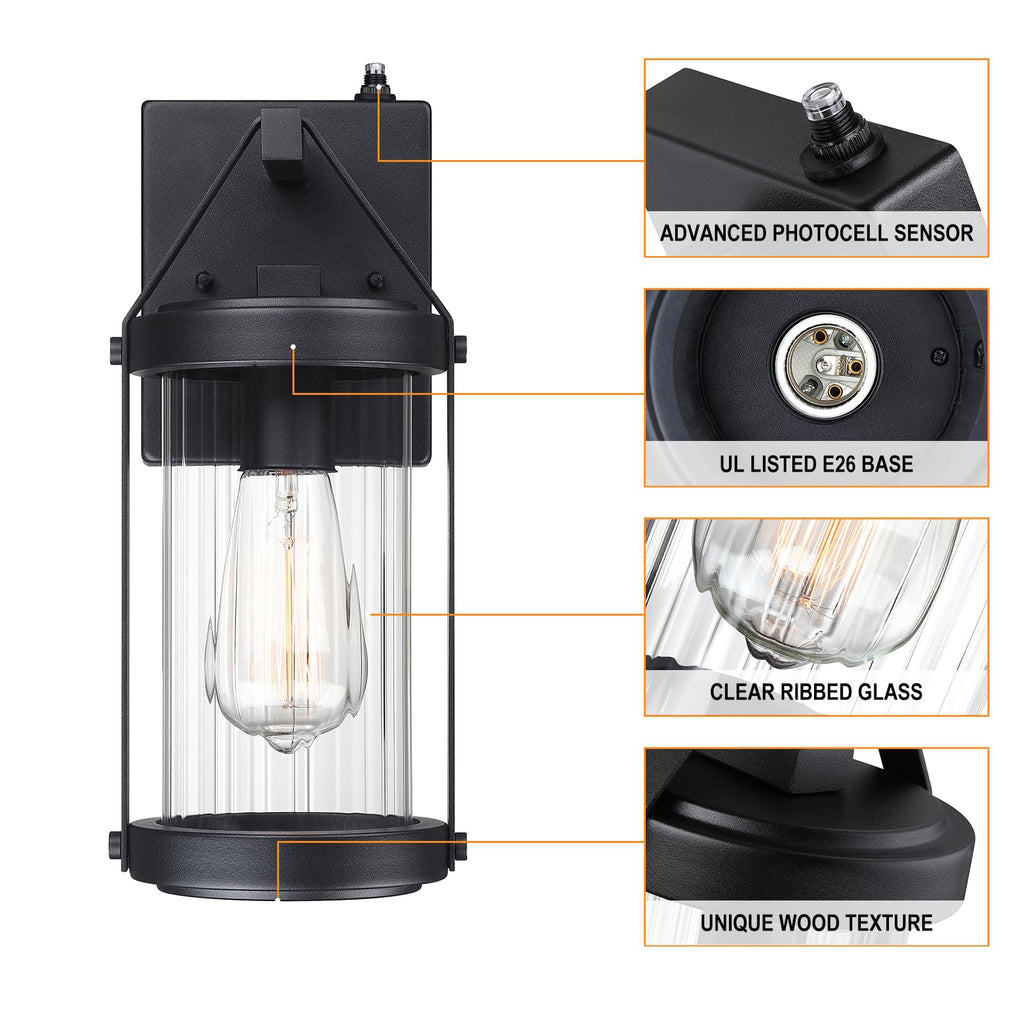 Dusk Dawn Sensor Outdoor Wall Sconce Black Exterior Porch Lantern