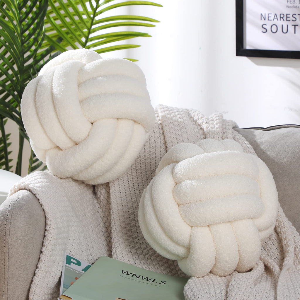 2 Pcs Knot Pillows Home Decorative Round Ball Throw Plush Pillows Boucle Knotted Circle Soft Pillows Cushion for Room