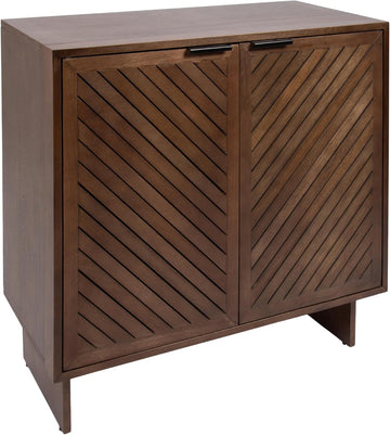 Mezzeta Modern Two-Door Chevron Slatted Wood Floor Storage Cabinet, 30 x 15 x 30, Natural Wood, Transitional Living