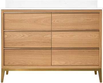 48" Bathroom Vanity with Sink, Freestanding Wooden Bathroom Makeup Cabinet W/ 6 Soft-Close Drawers and