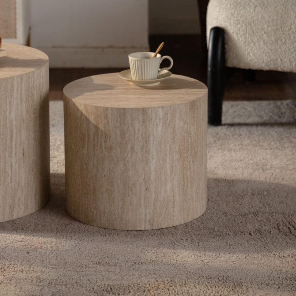 Nesting Coffee Table Set of 2, Modern Round Wooden Coffee Tables, Accent End Side Table for Small Space Living