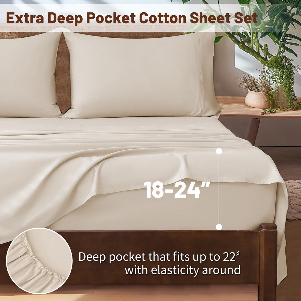 Extra Deep Pocket King Sheets 18-24 Inch 100% Egyptian Cotton 1000 Thread Count Sateen Weave Soft Breathable 4